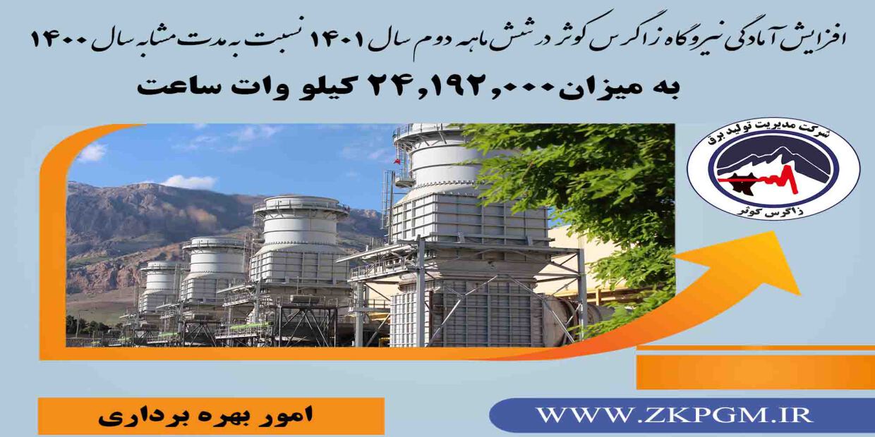 افزایش آمادگی نیروگاه زاگرس کوثر در شش ماهه دوم سال 1401 نسبت به مدت مشابه سال 1400